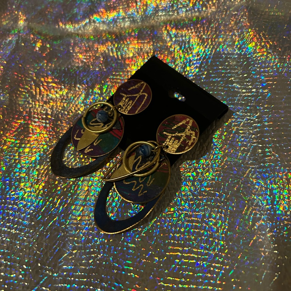 🎨 Vintage Mixed-Media Dangle Earrings – Artisanal 80s/90s Style
